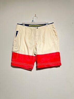 Tommy Hilfiger Cream Cargo Shorts with Yellow Waist Accent